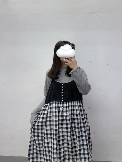 拼布bb棉格紋吊帶ops丨2 col