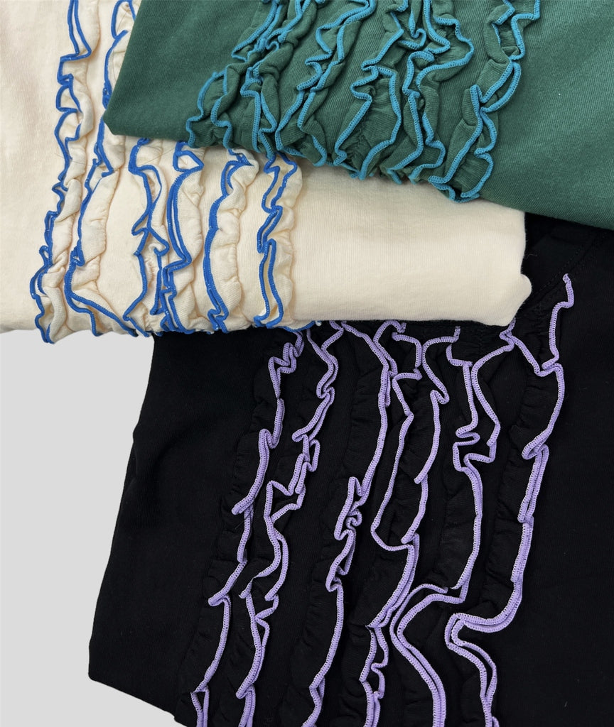 【SALE】日系拼色ruffle top｜奶油