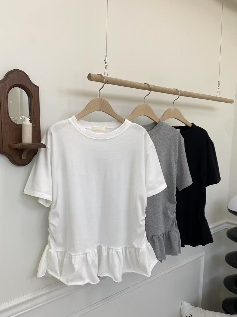 【SALE】兩側打褶ruffle top丨白