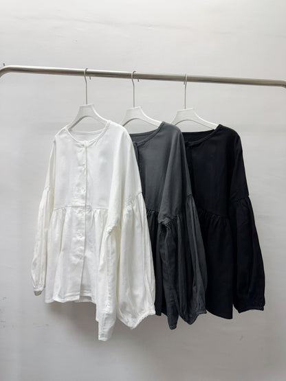 【comeback】薄斜布泡泡袖開胸上衣丨3 col