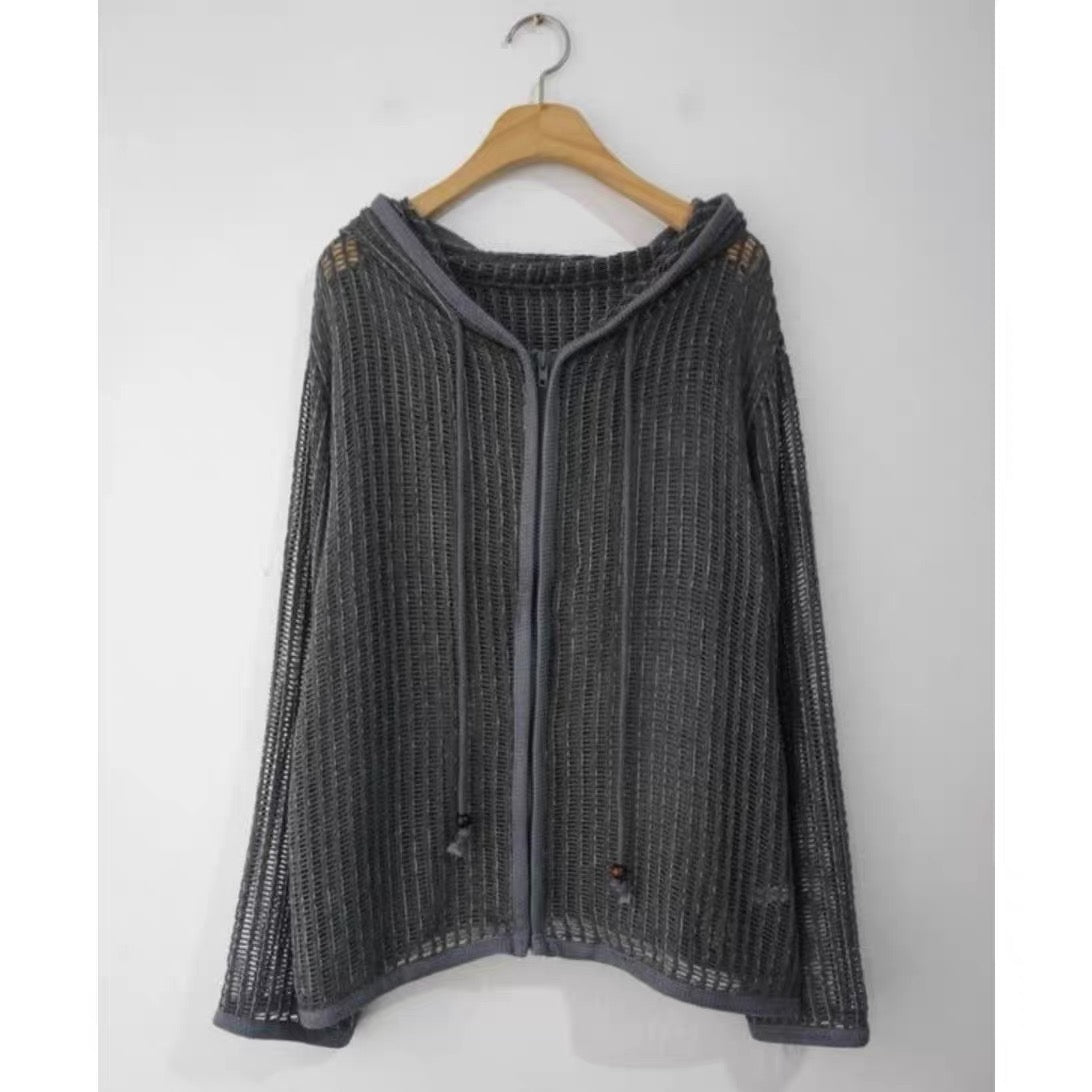 【SALE】網網連帽拉鍊外套丨灰