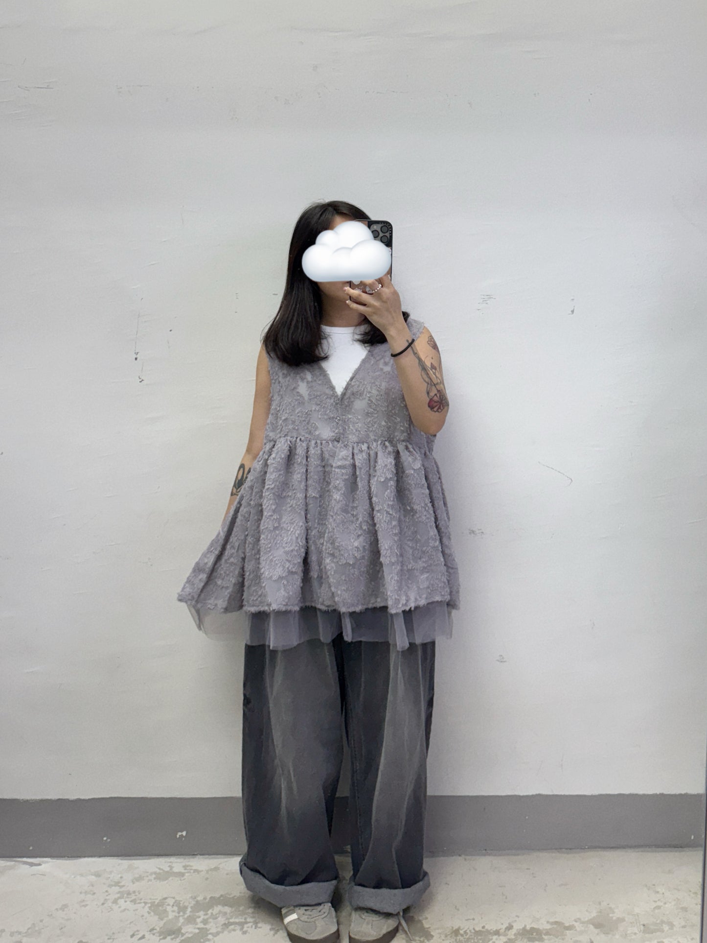 【SALE】蘇蘇花紋拼紗外搭丨紫 粉