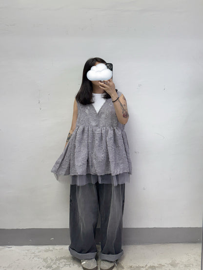 【SALE】蘇蘇花紋拼紗外搭丨紫 粉