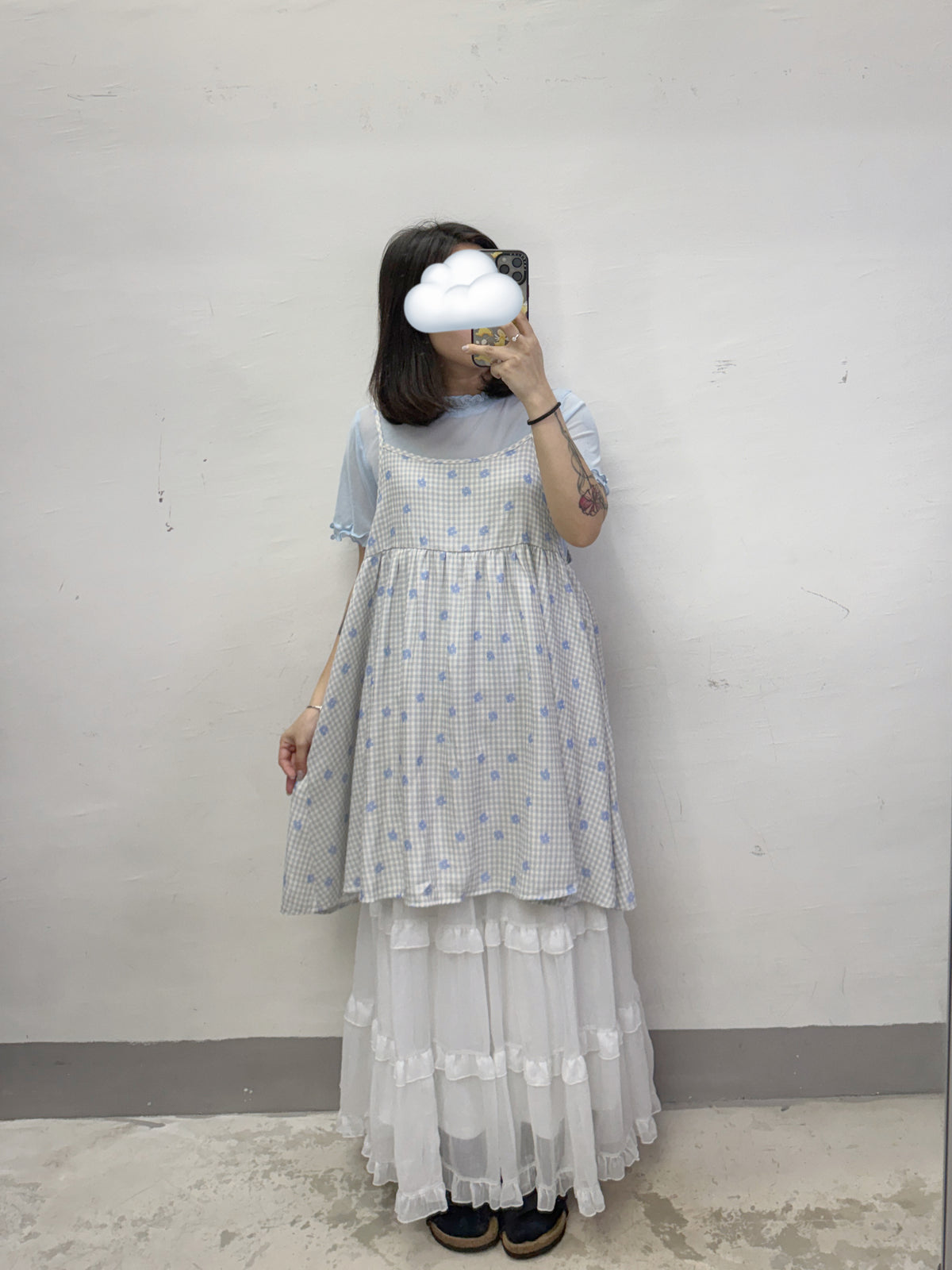 【新品優惠】花花拼格紋中長外搭丨3 col