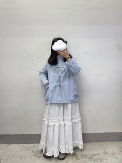 【SALE】綁帶蝴蝶結反領恤top/外襯丨2 col