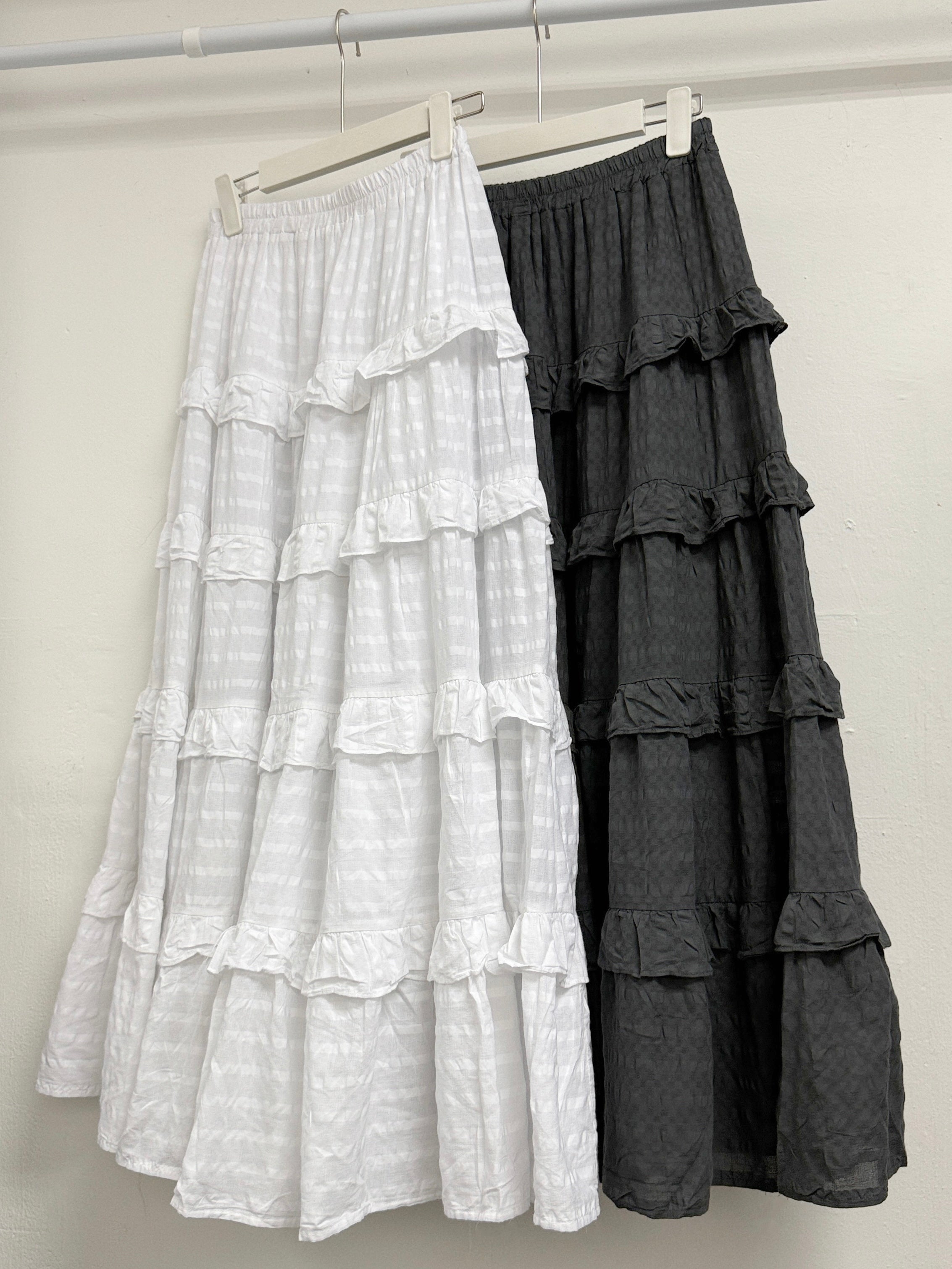 ruffle邊暗條紋半身裙丨3 col