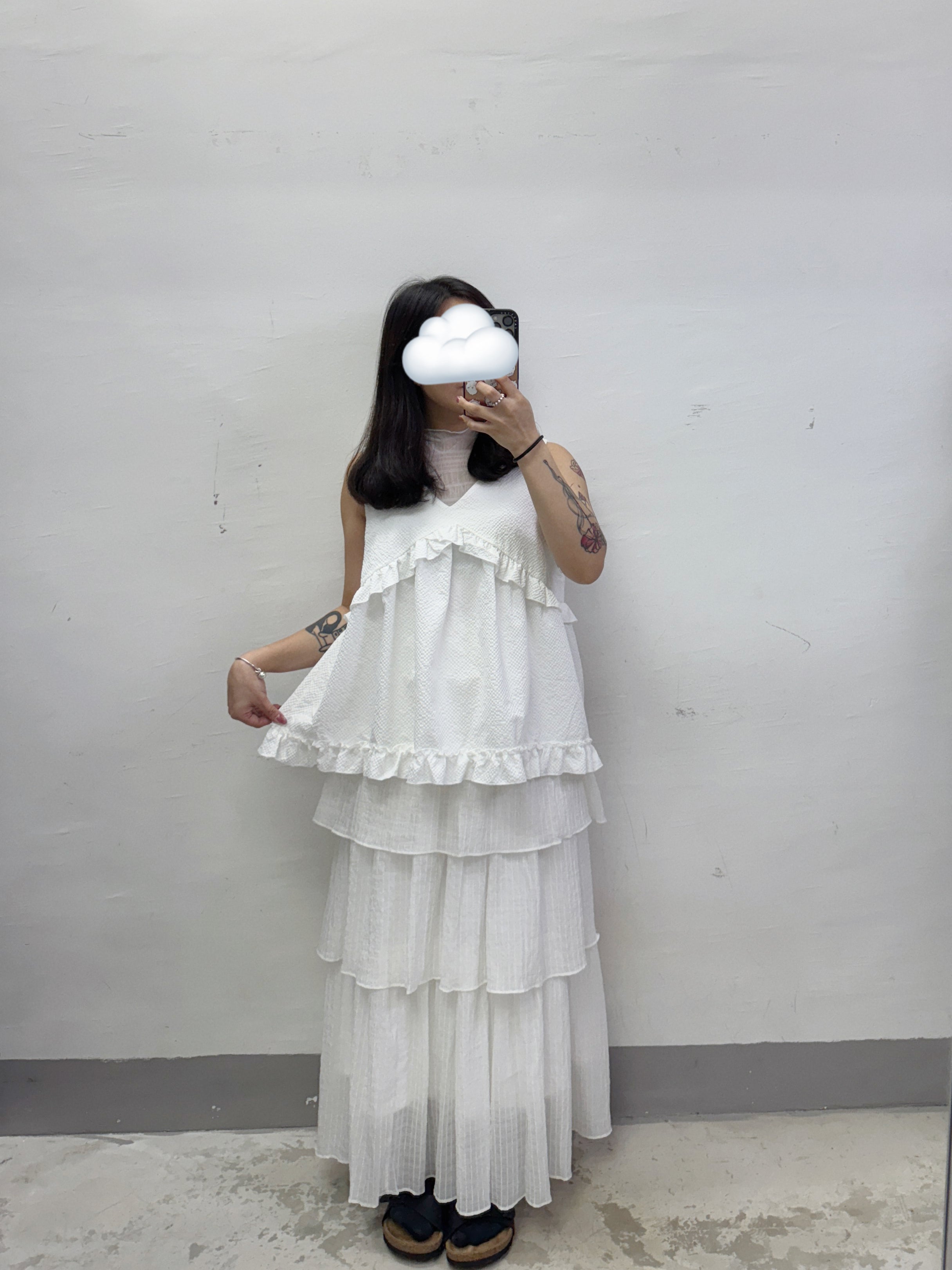 【SALE】v領ruffle外搭丨杏