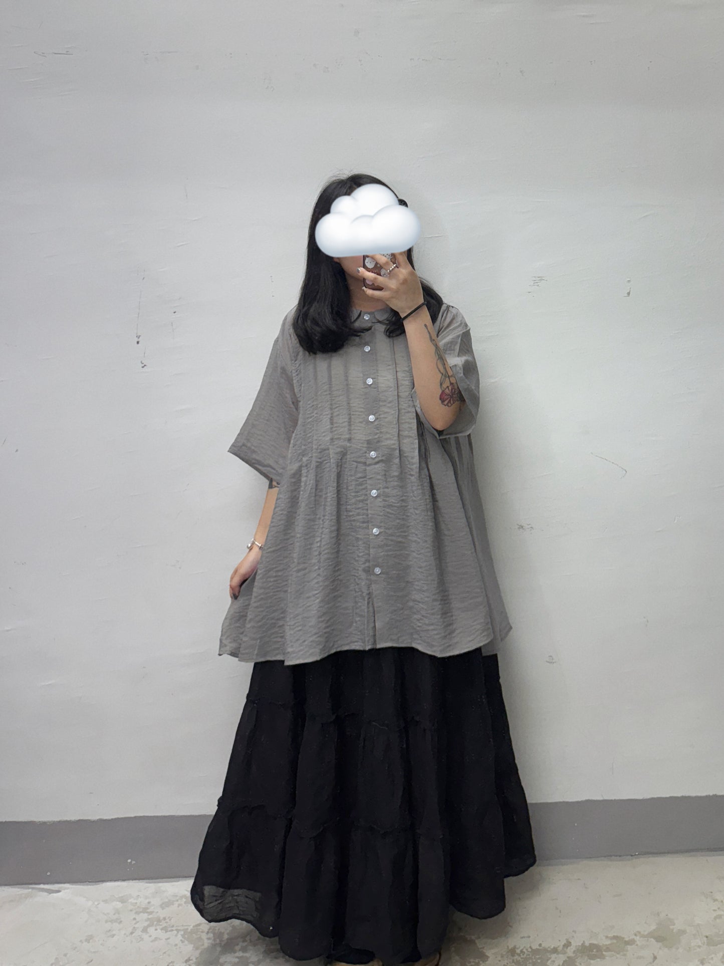 推！BB領壓褶半透襯衫丨白 灰 橙