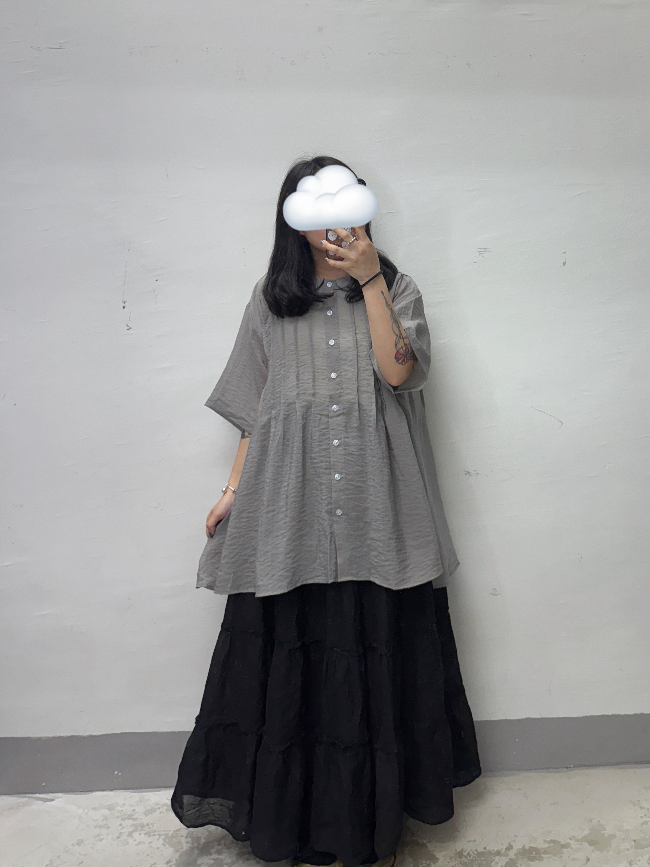 推！BB領壓褶半透襯衫丨白 灰 橙