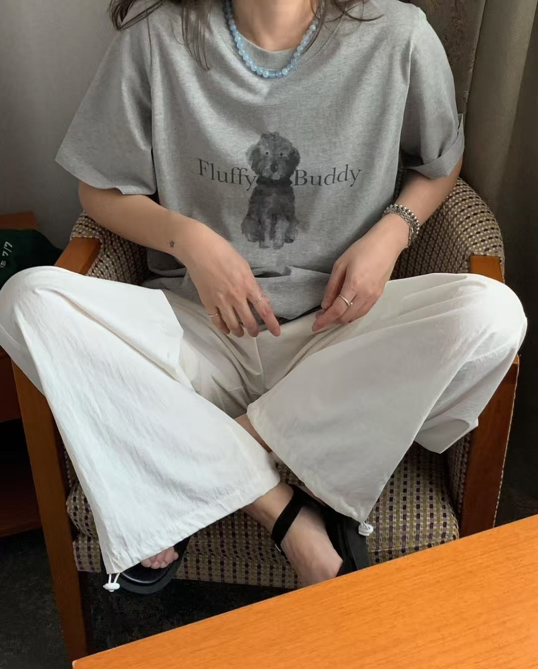 Fluffy buddy狗狗print tee丨白