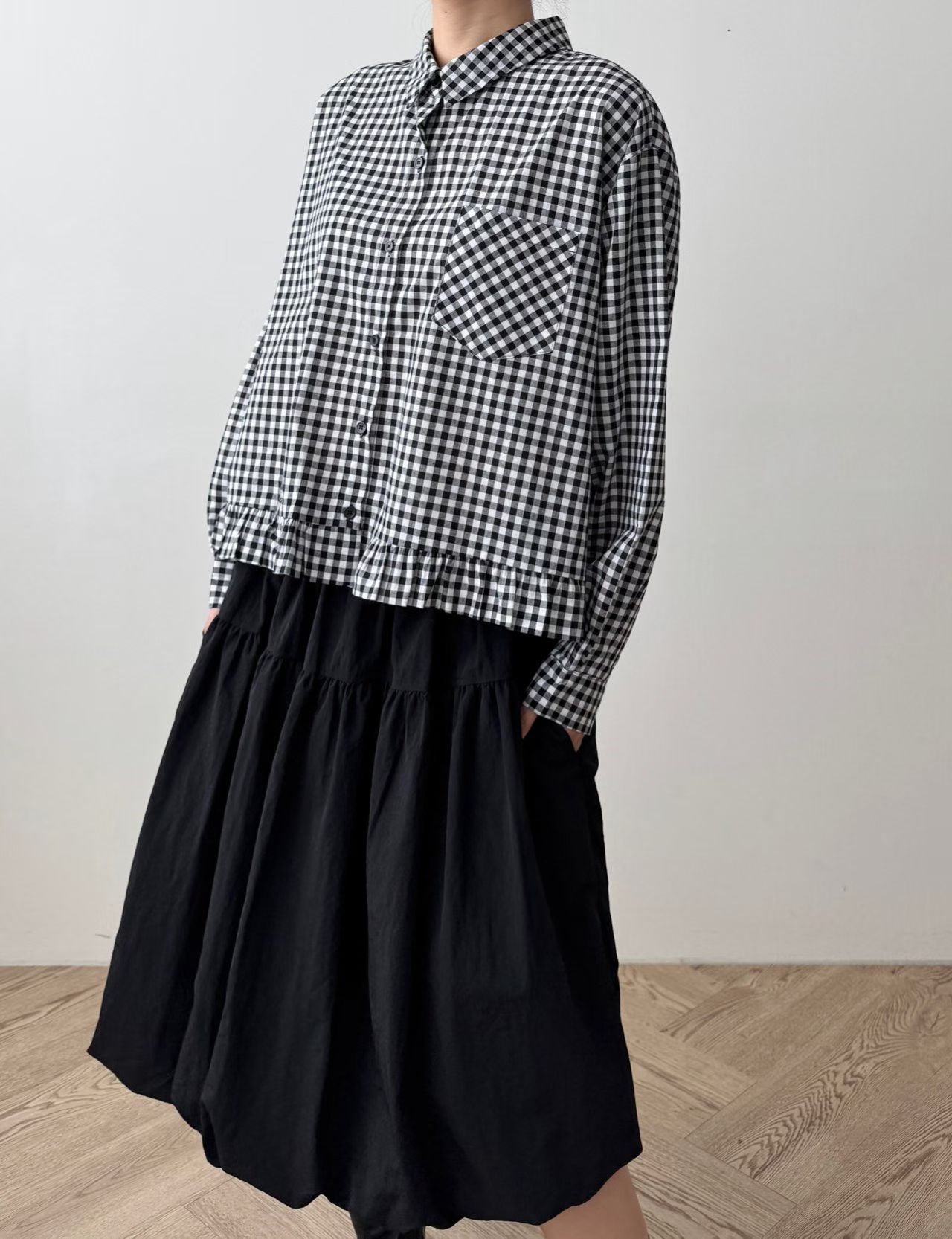 下擺ruffle反領恤top丨3 col