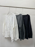 薄斜布泡泡袖開胸上衣丨3 col