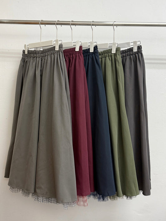 【SALE】雙面~格紋紗紗ruffle半身裙丨綠