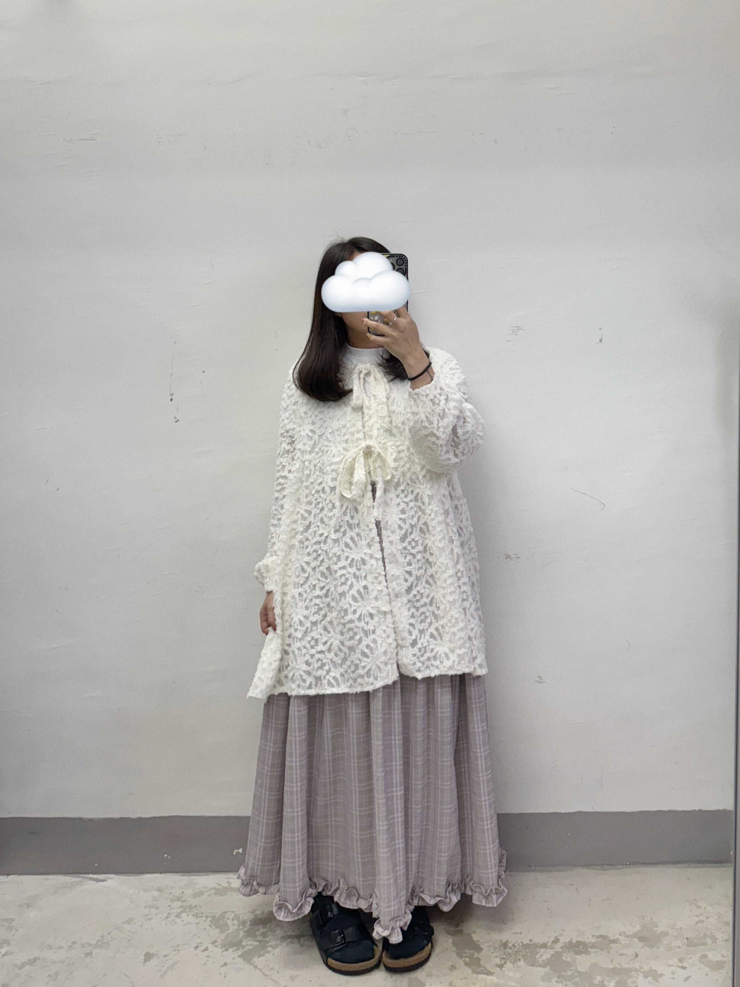 下擺ruffle邊格紋半身裙丨啡