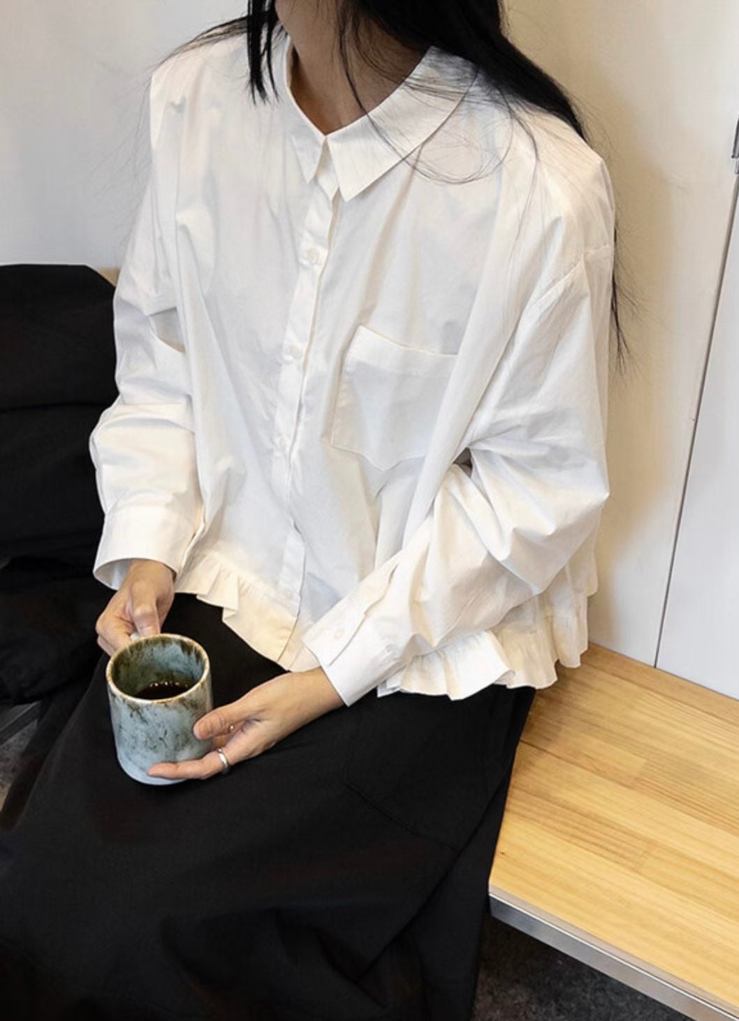 下擺ruffle反領恤top丨3 col