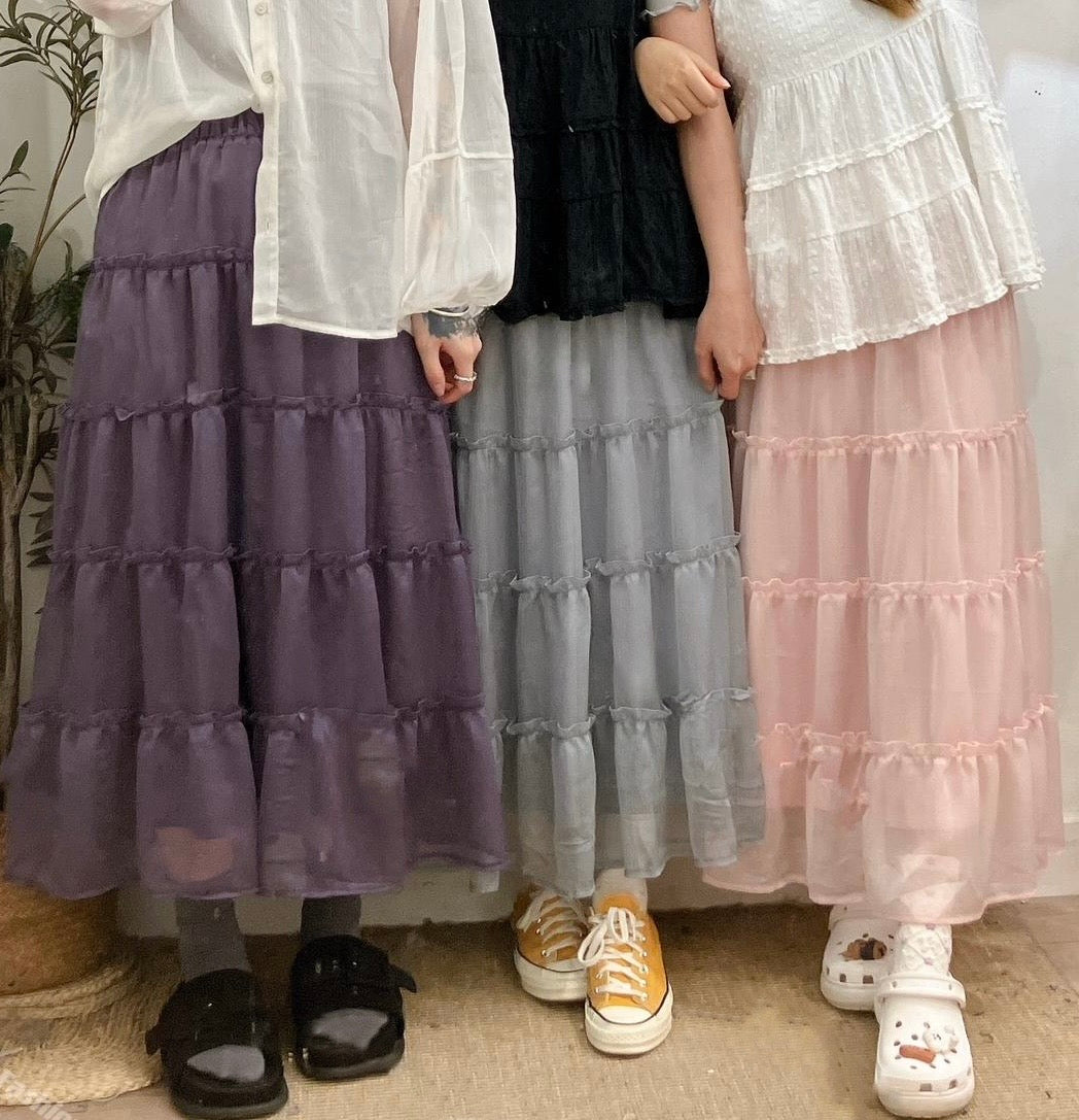 【SALE】ruffle邊層層紗裙丨粉 紫