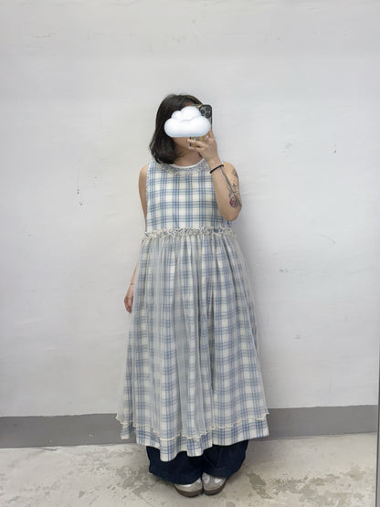 【SALE】格紋拼紗背心ops丨紅