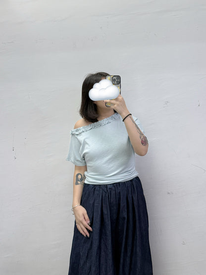【SALE】ruffle花邊斜肩上衣丨4 col