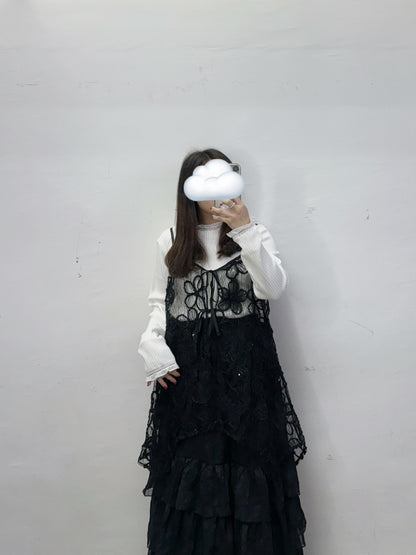 【SALE】閃閃花紋綁帶透紗外搭丨白