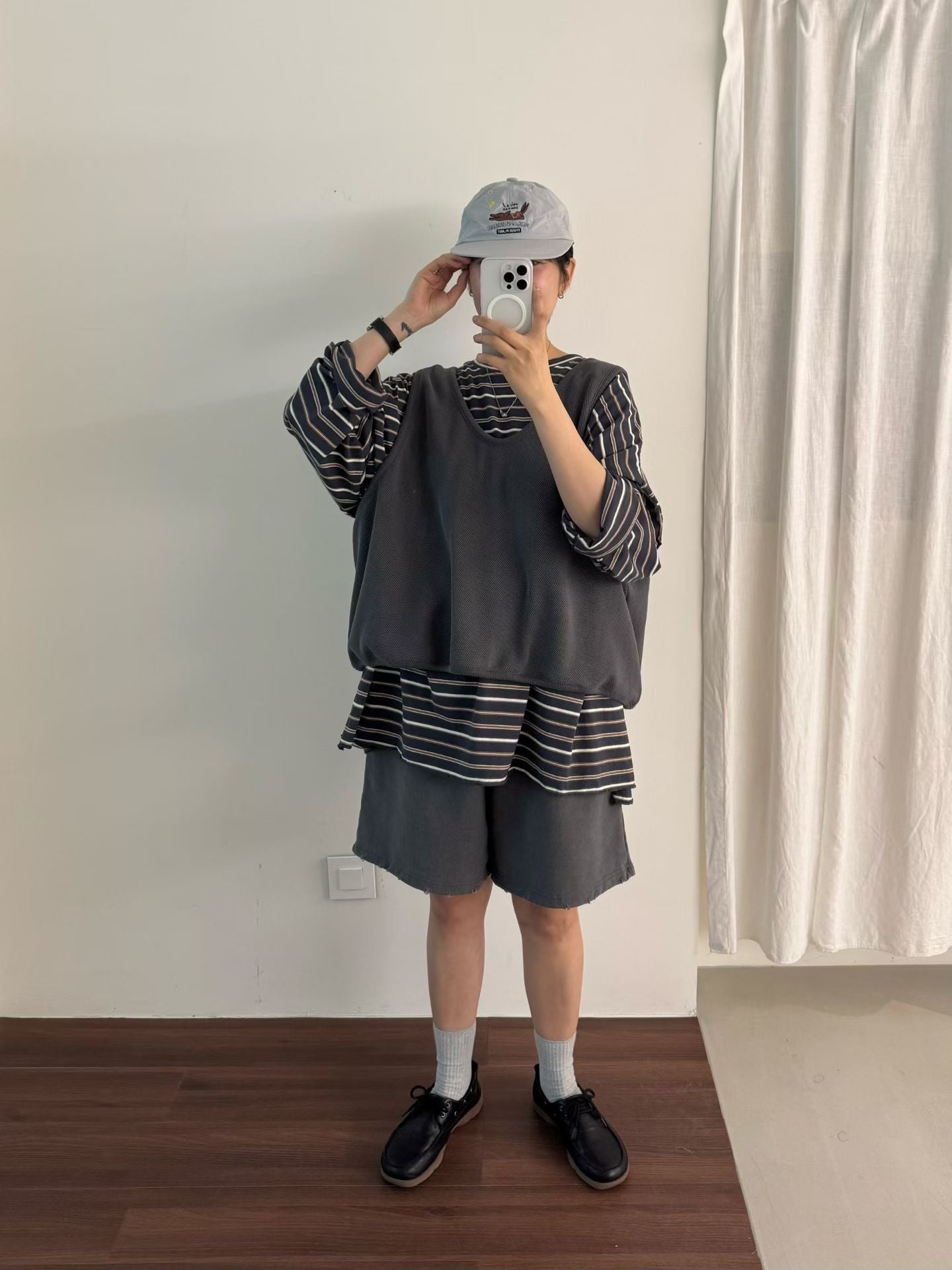 拼色條紋上衣丨白