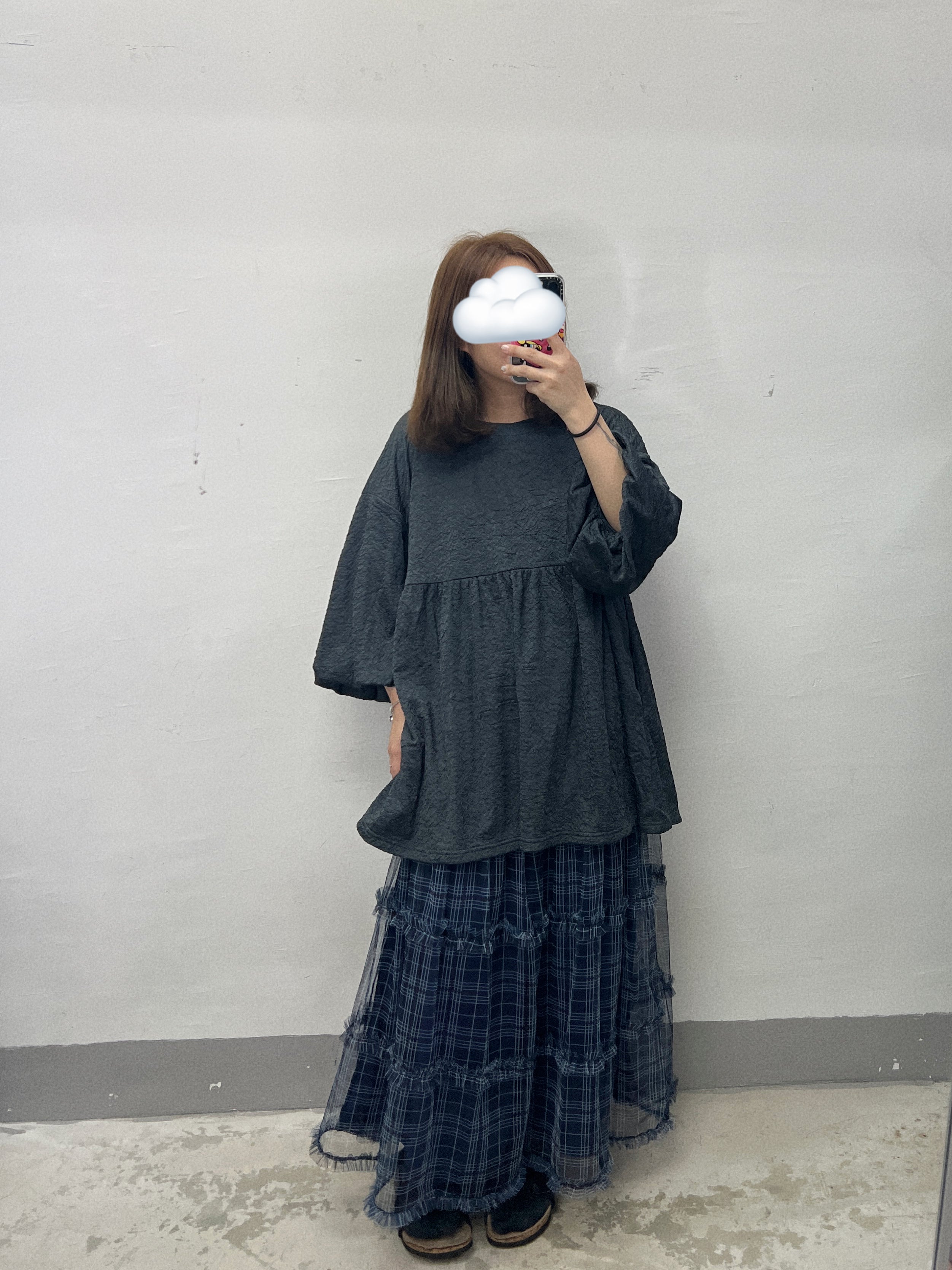 【SALE】皺皺紋微泡泡中袖top(有袋)｜4 col