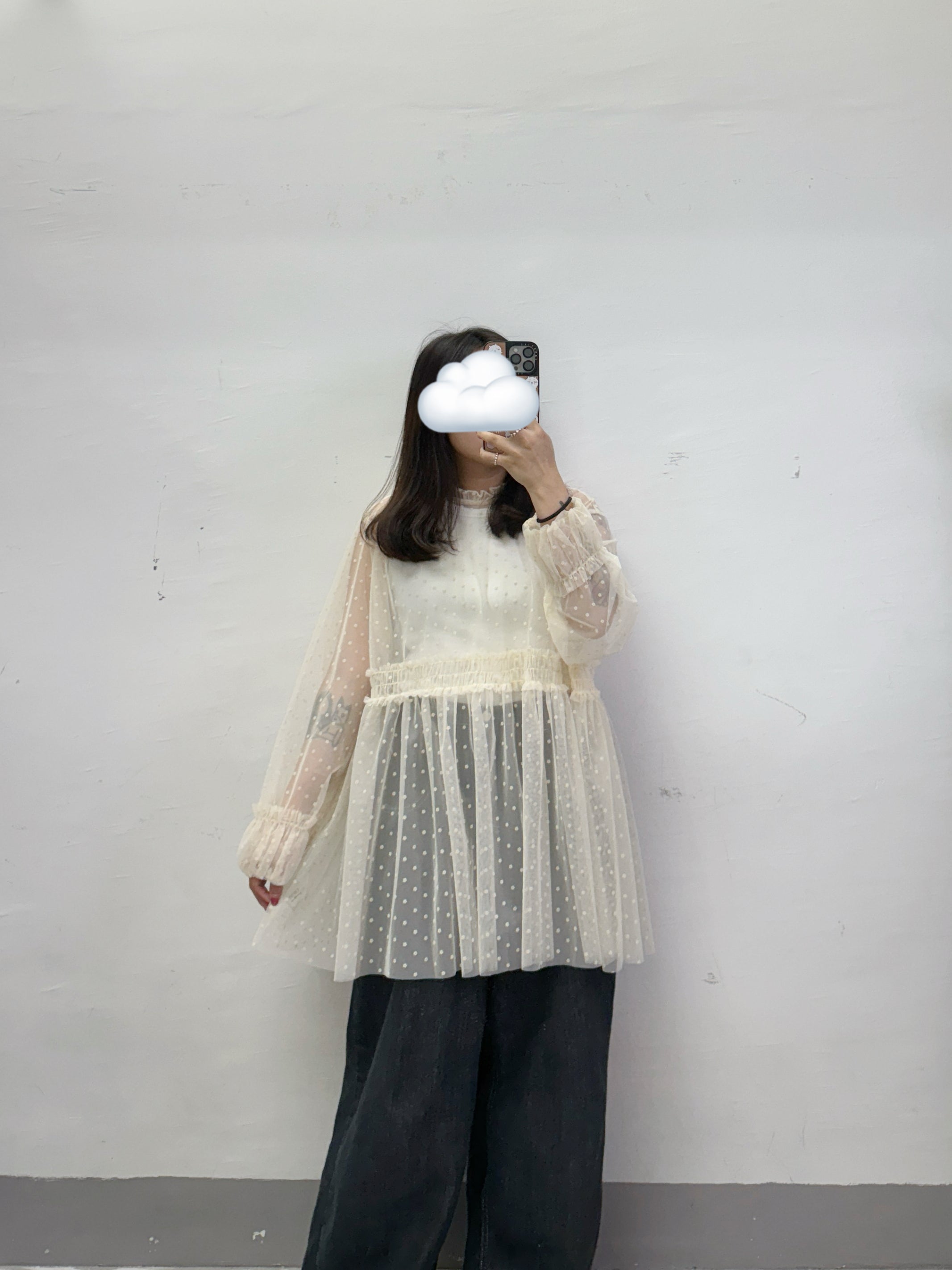 點點花紋透紗長袖top丨3 col