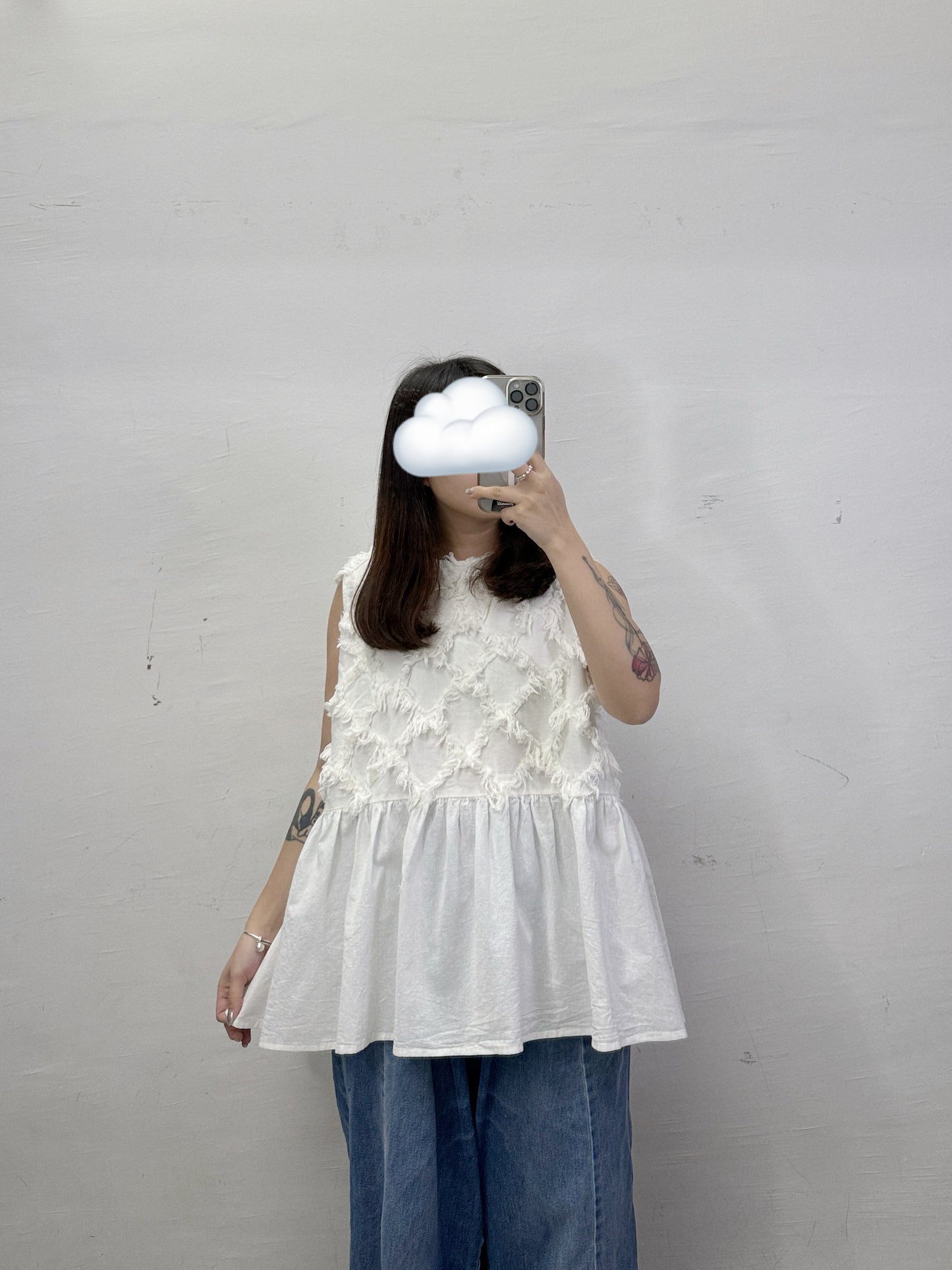 蘇蘇菱格紋棉麻背心
