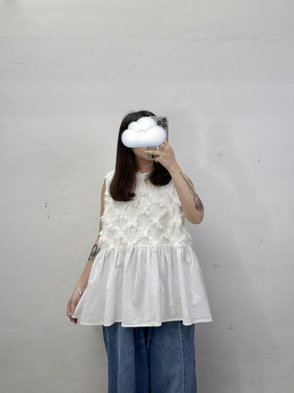 蘇蘇菱格紋棉麻背心