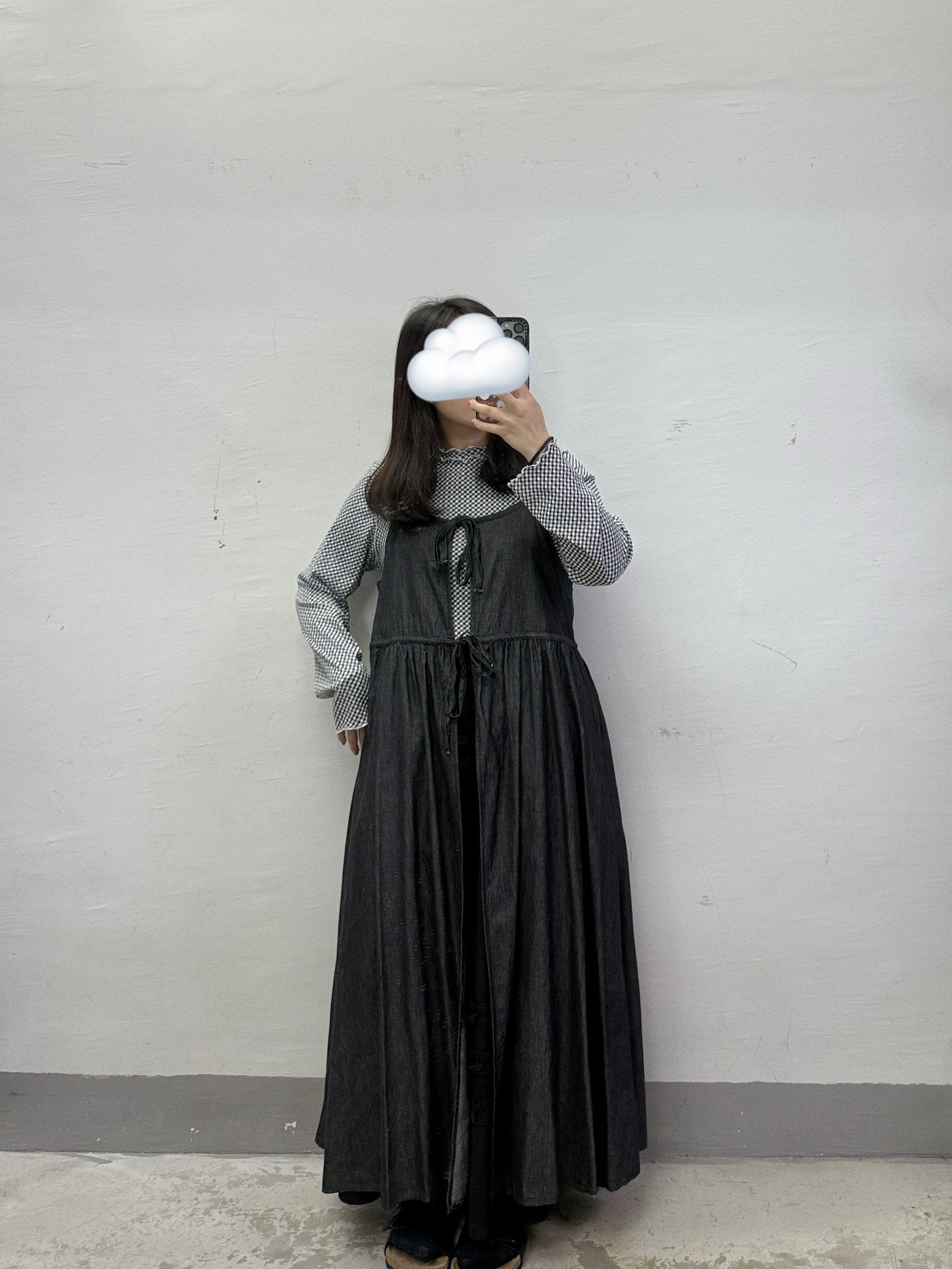 【SALE】ruffle領格紋打底top丨黑