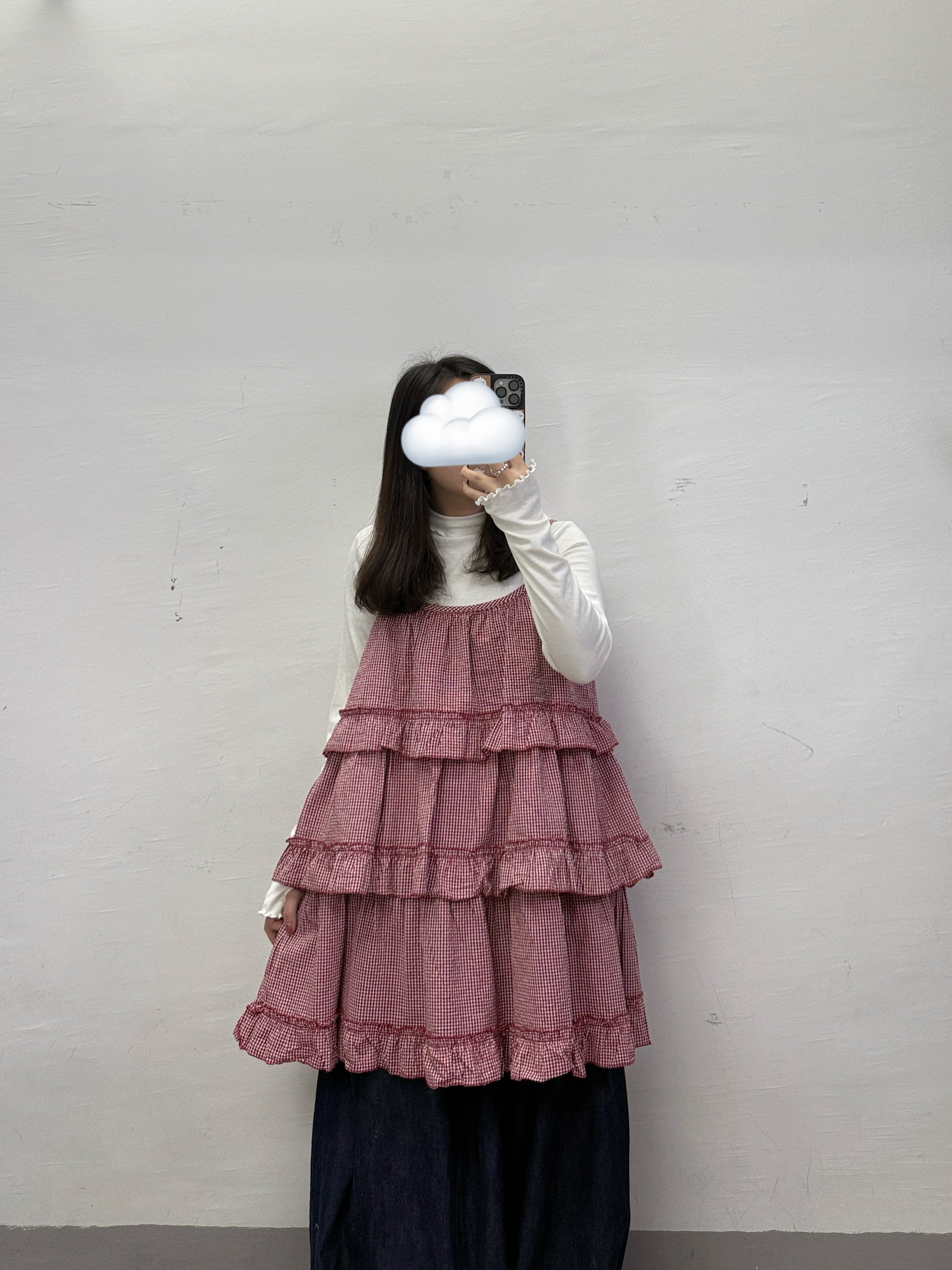 層次ruffle邊格紋中長外搭丨2 col