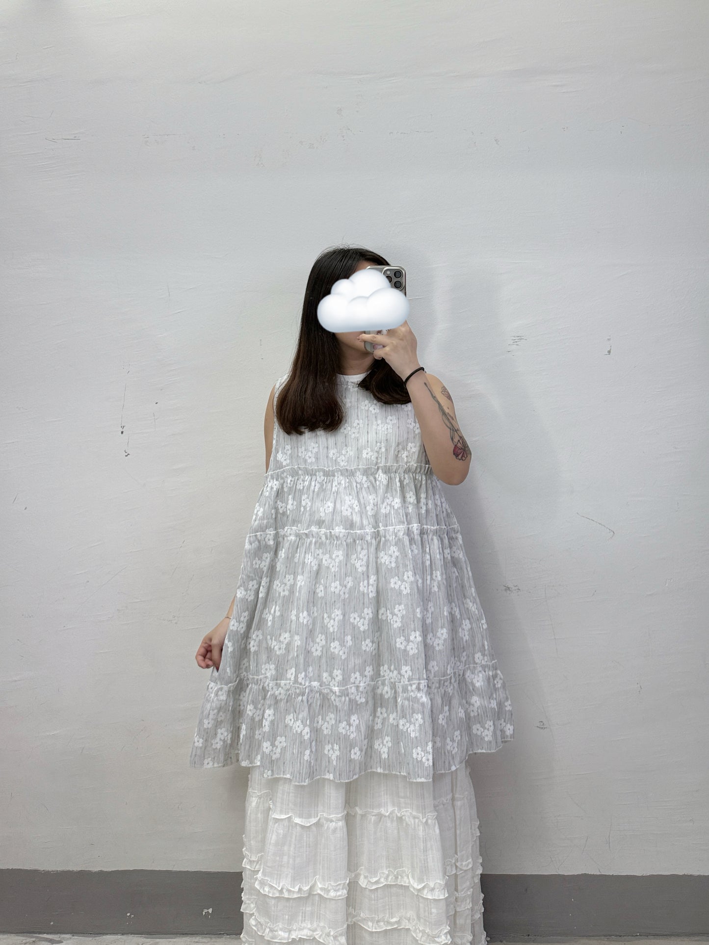 【SALE】閃閃印花ruffle中長背心/外搭丨3 col