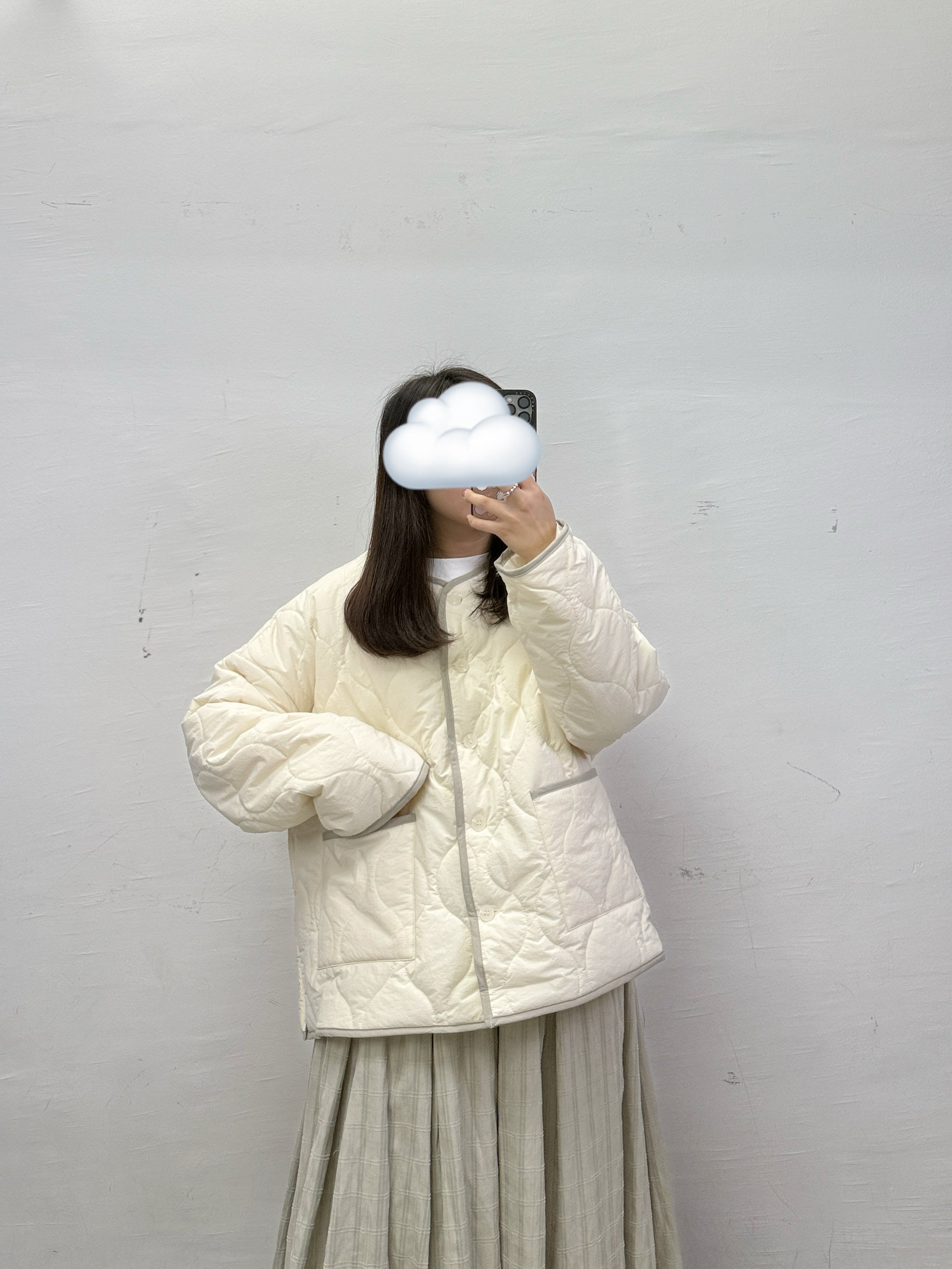 側拉鍊撞色夾棉外套丨黑