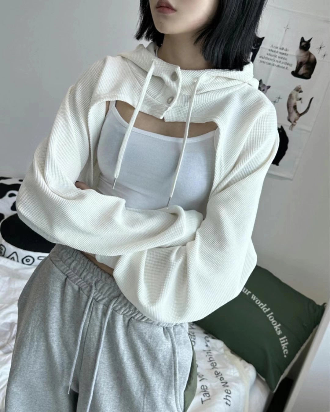 【SALE】waffle有帽外襯｜白