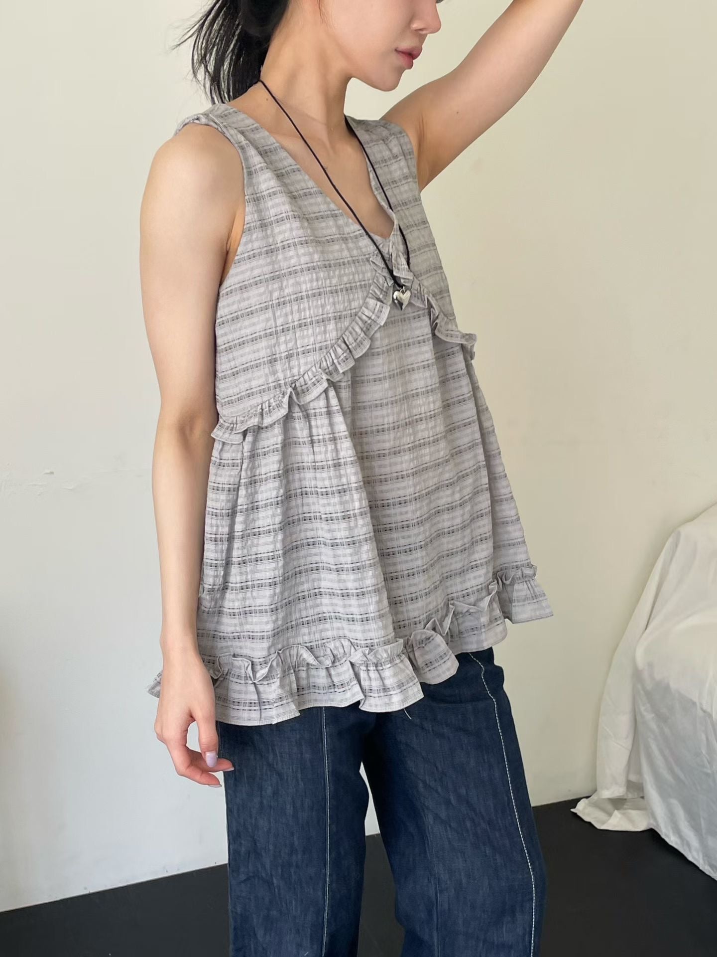 【新品優惠】暗紋v領ruffle外搭丨3 col