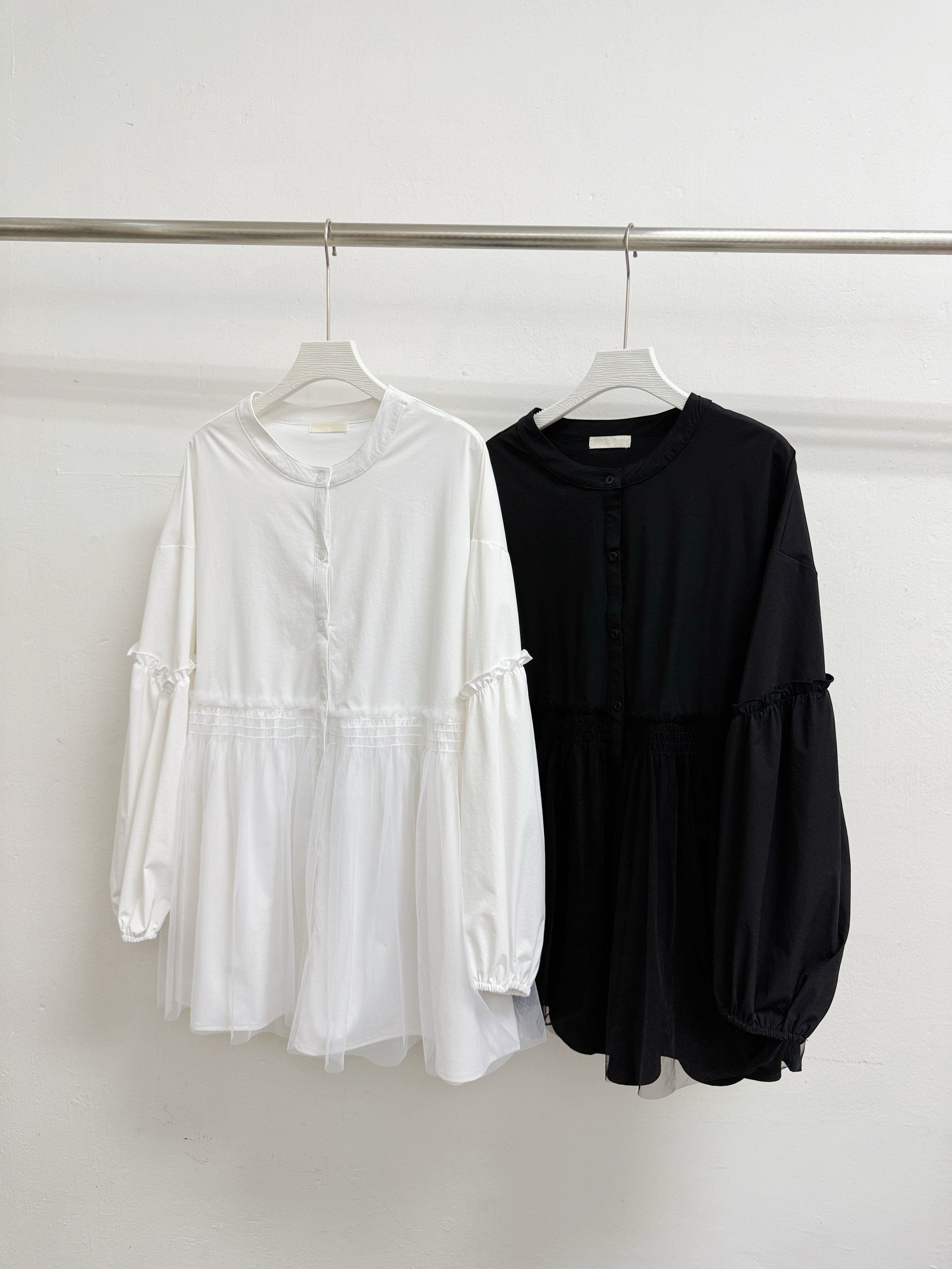 ruffle拼紗嗦嗦料恤丨黑