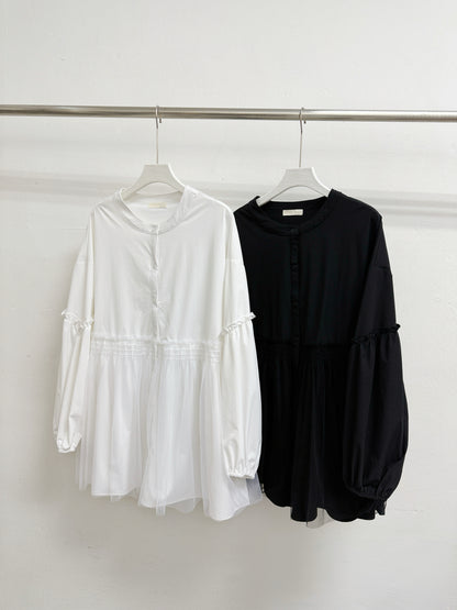 【SALE】ruffle拼紗嗦嗦料恤丨黑