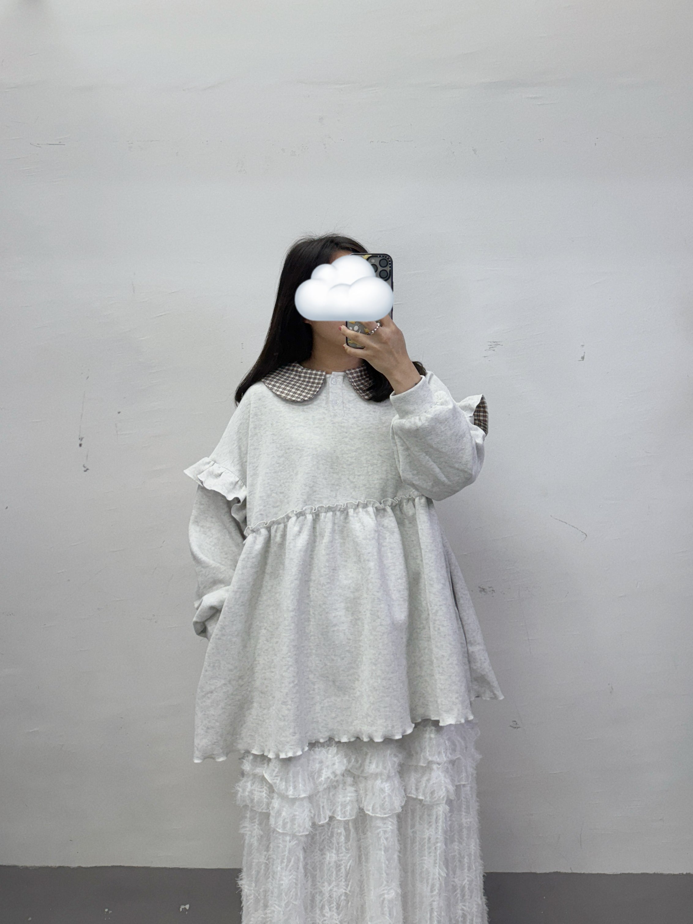 【Time Offer】推！拼格娃娃領ruffle top(有側袋)丨3 col