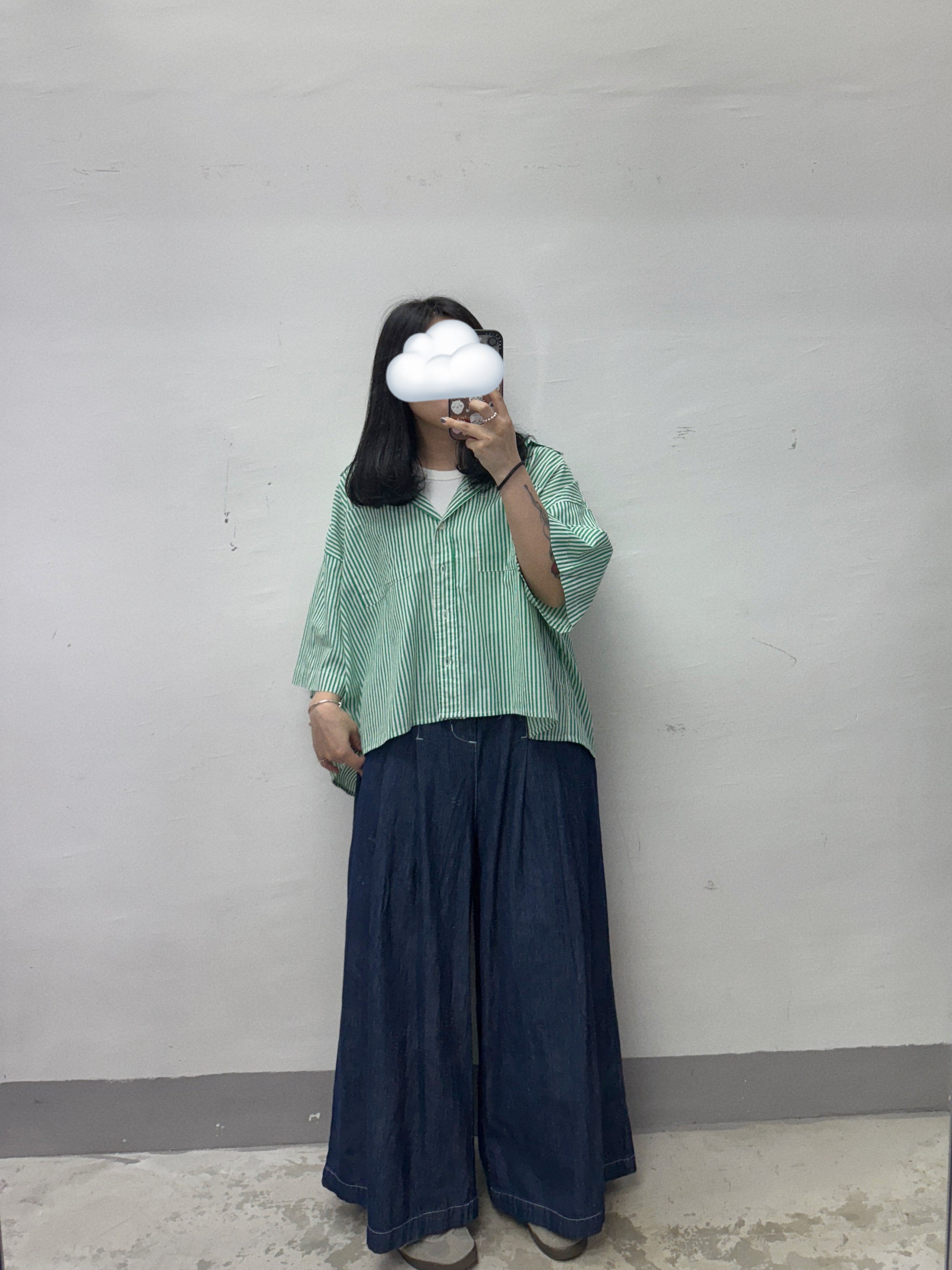 明線薄牛仔闊褲丨2 col