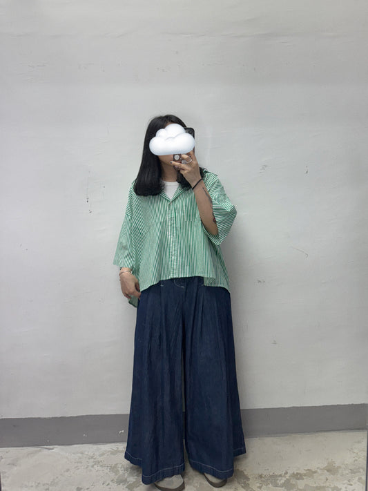 明線薄牛仔闊褲丨2 col