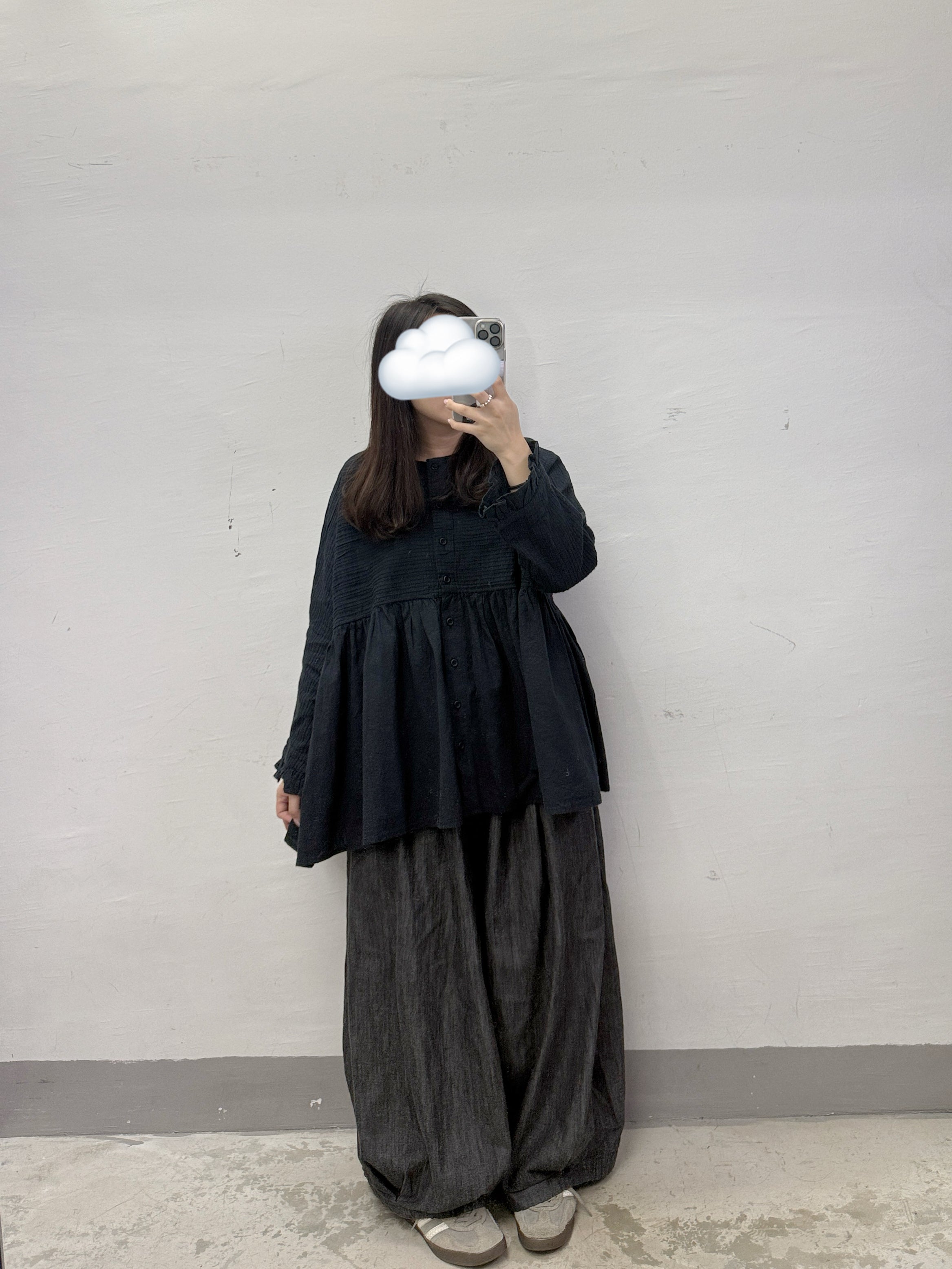 壓褶拼布開胸傘型上衣丨2 col