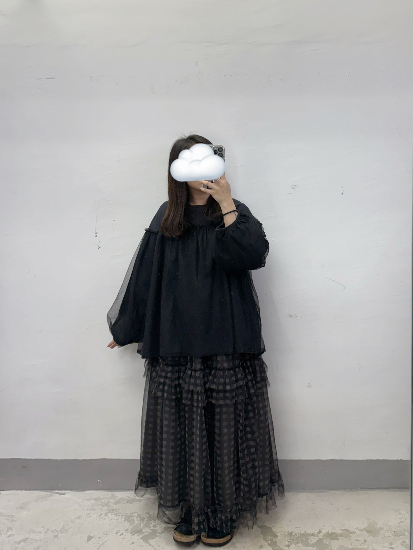 【SALE】暗條紋拼紗上衣丨紫