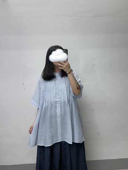 推！BB領壓褶半透襯衫丨白 灰 橙