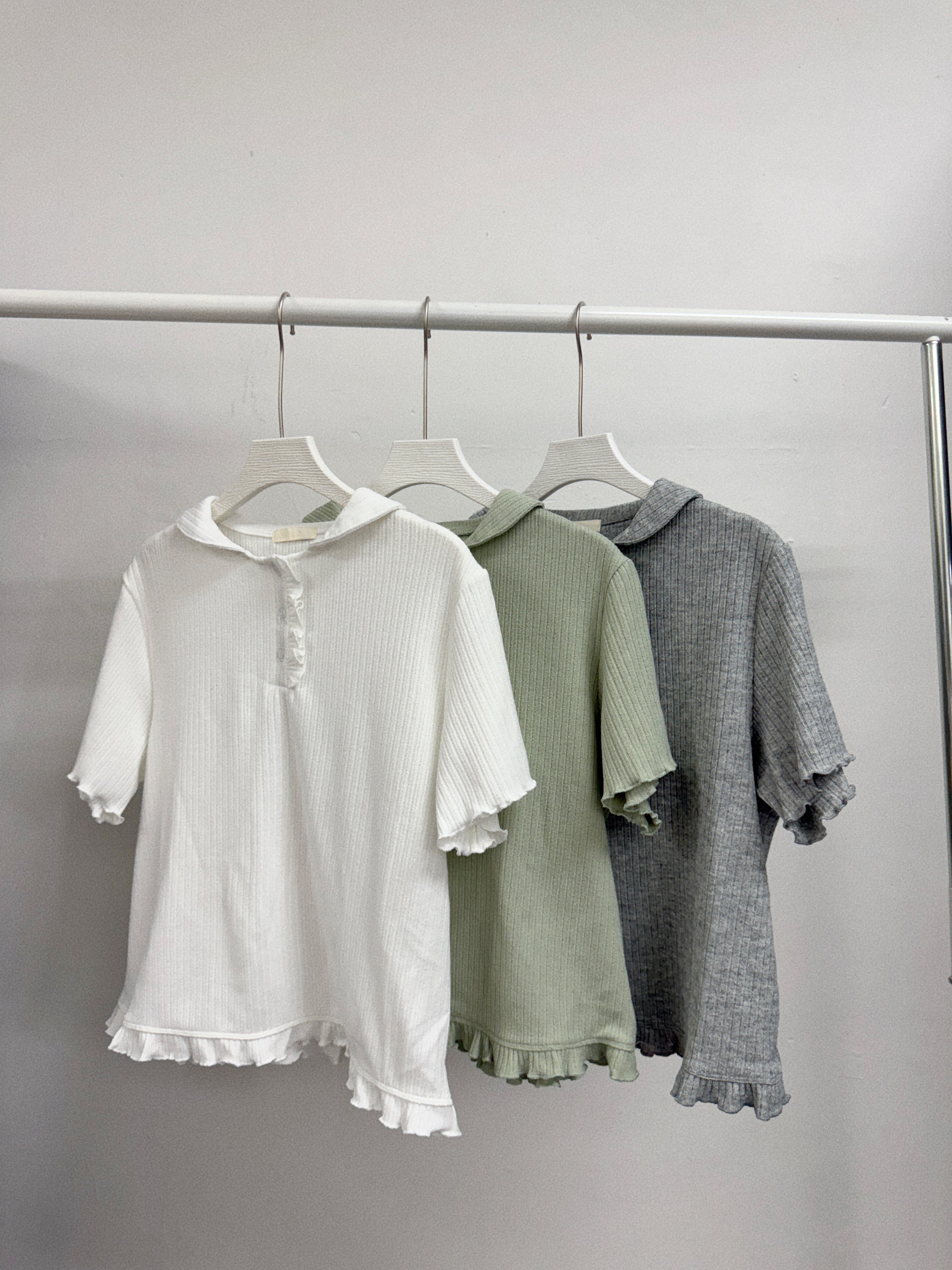 【SALE】bb領下擺ruffle邊top丨3 col