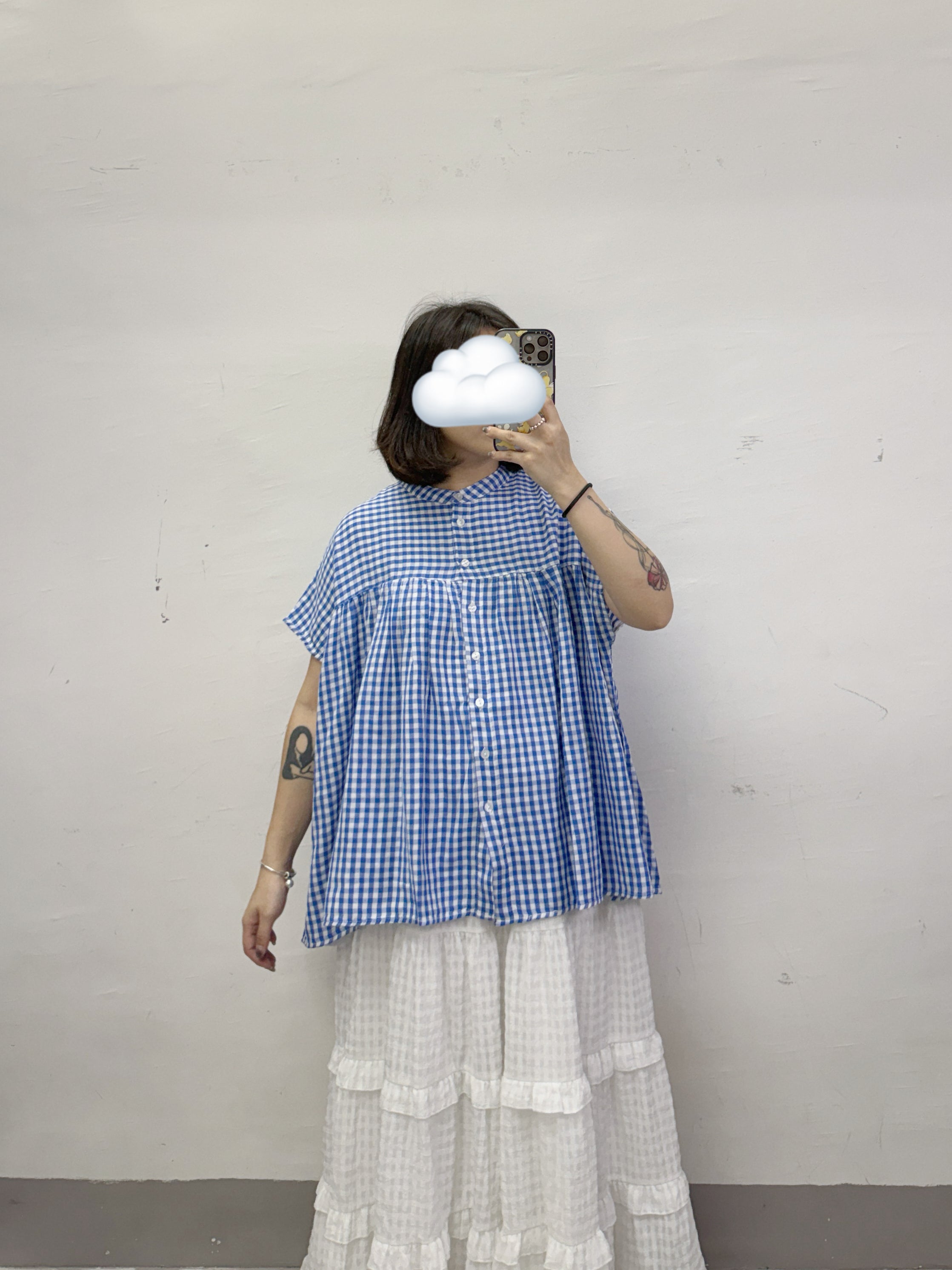 舒服棉料格紋上衣丨藍