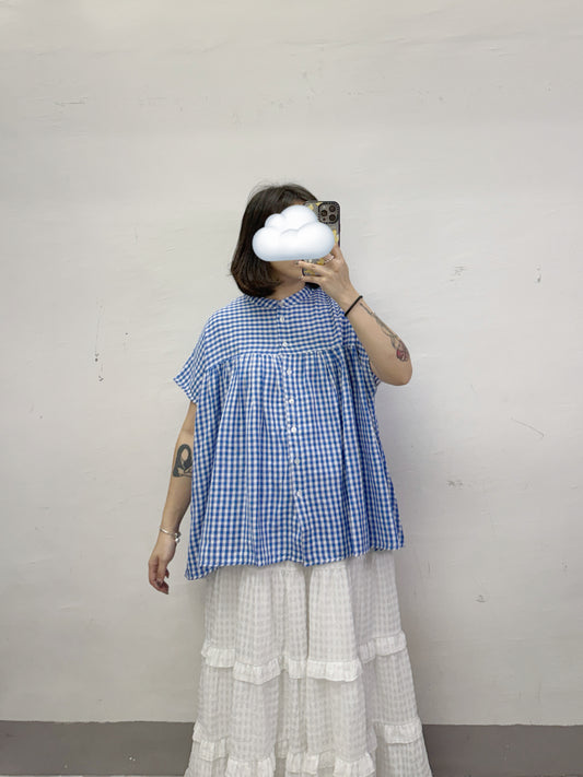 【SALE】舒服棉料格紋上衣丨藍