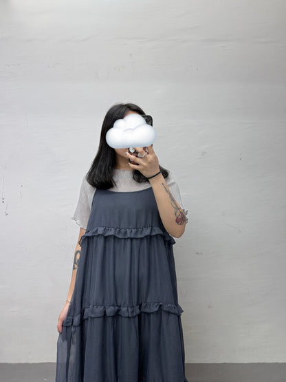 【SALE】細格紋ruffle邊吊帶ops丨3 col