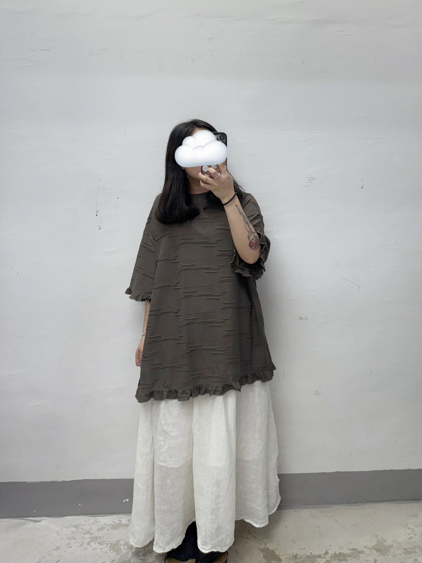【SALE】oversize暗紋ruffle top丨3 col