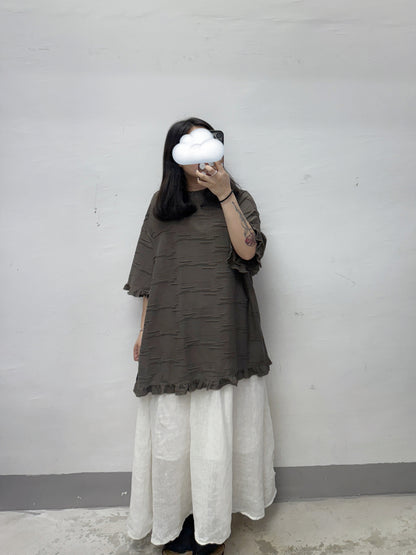 【SALE】oversize暗紋ruffle top丨3 col