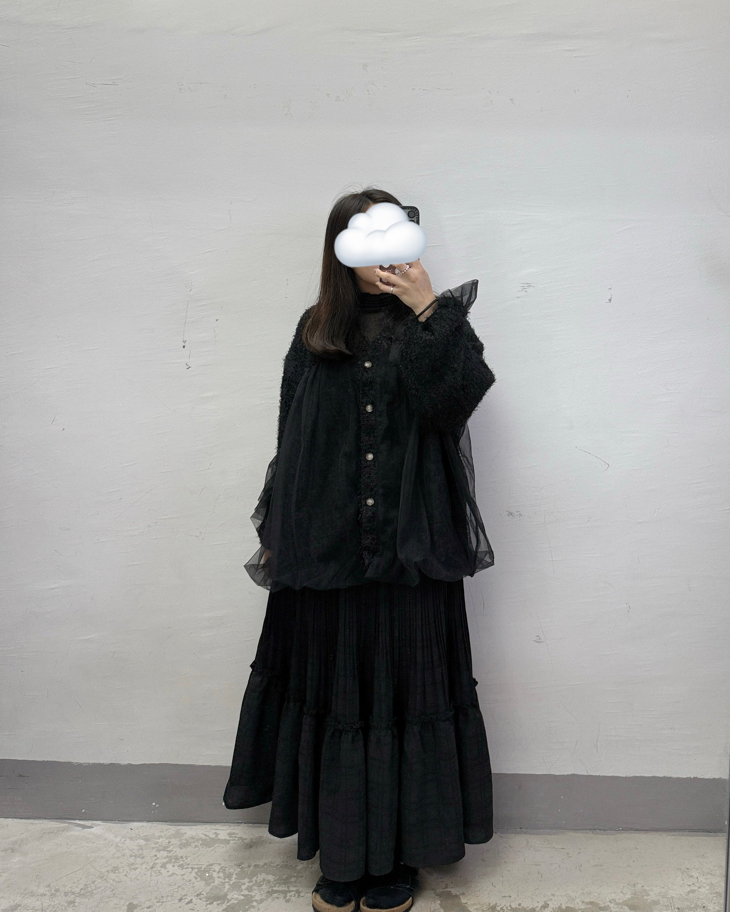 蘇蘇暗格拼紗泡型外襯丨黑