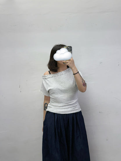 【SALE】ruffle花邊斜肩上衣丨4 col